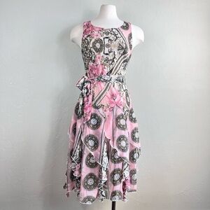 Amanda Lane Floral Pink Sleeveless Ruffle Midi Dress